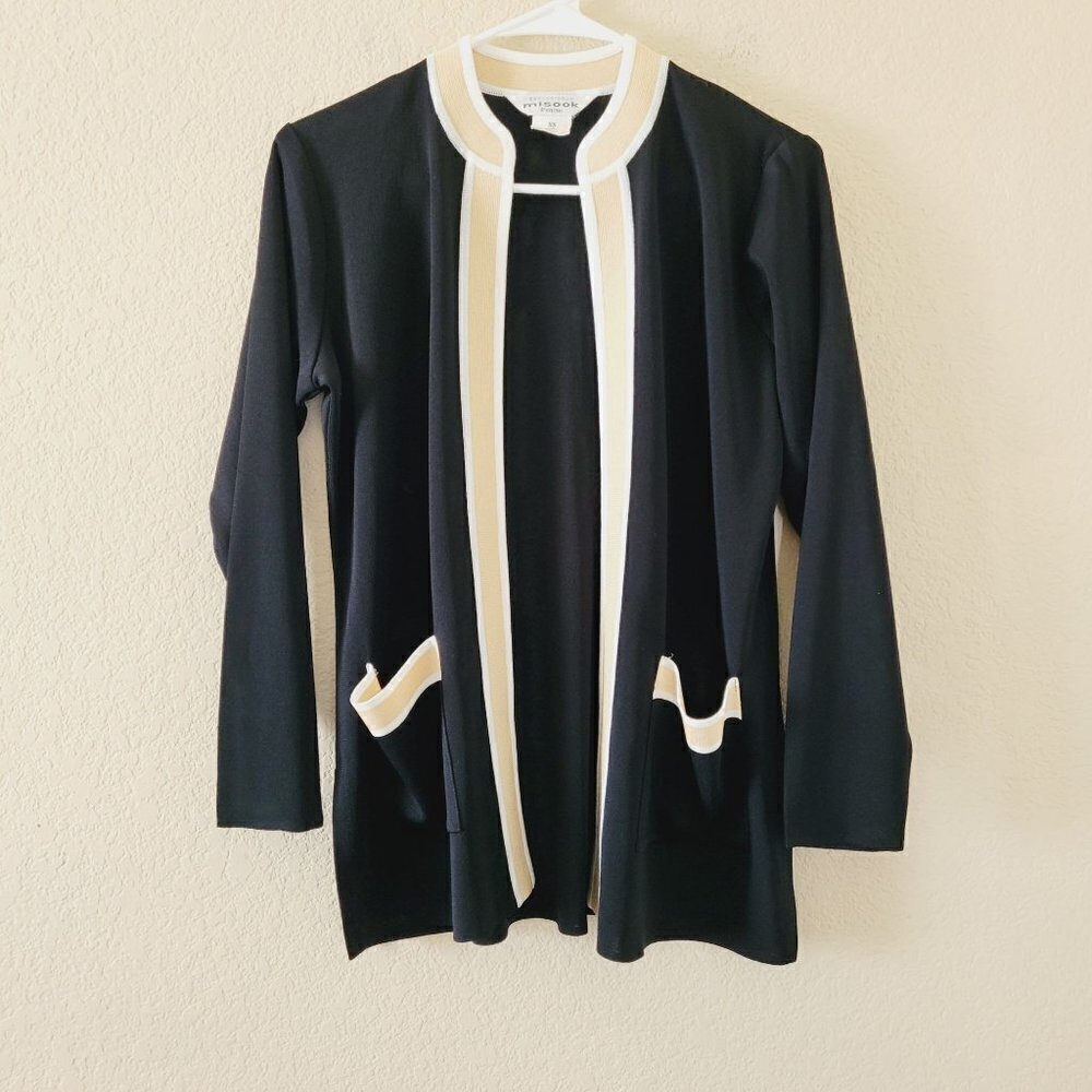 Exclusively Misook Womens Black Cardigan Size Xsmall Petite Pockets Timeless